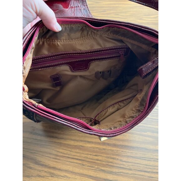 M. C. Marc Chantal burgundy brown faux crocodile zippered handbag - Picture 3 of 7